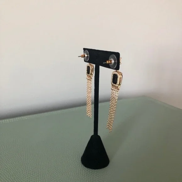 14th & Union Clear-Black-Gold long earrings - NEW - Picture 6 of 8